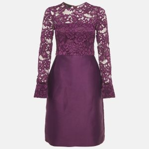CH Carolina Herrera Purple Lace and Satin Short Dress XS, Dresses - Luxury Closet
