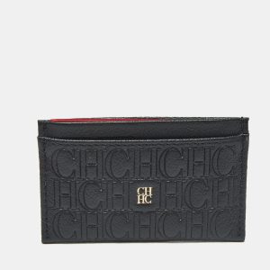 CH Carolina Herrera Black Monogram Leather Card Holder, Wallets & Money Clips - Luxury Closet