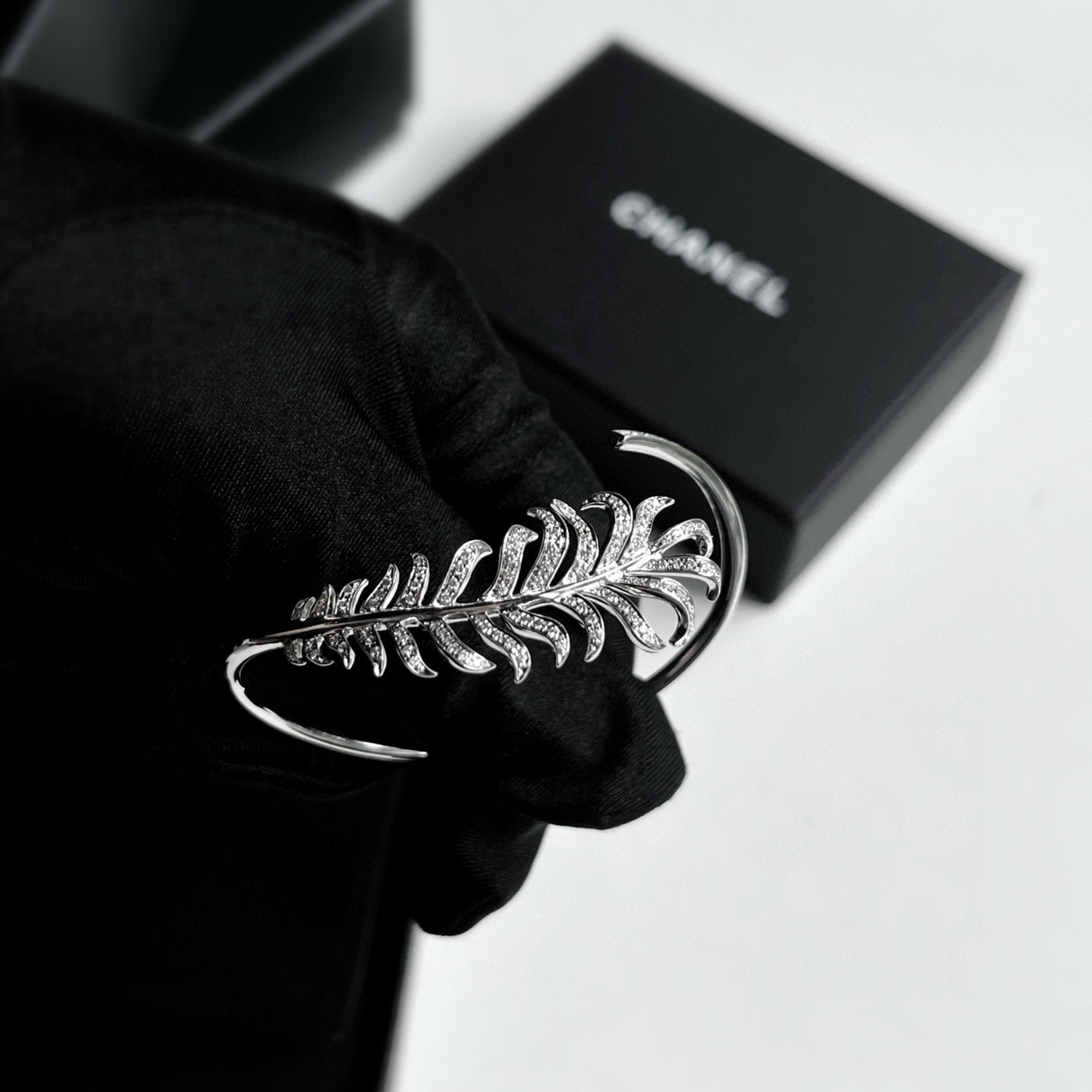 Chanel Plume De Chanel Feather 18K White Gold Diamonds Bracelet, Bracelets - Luxury Closet