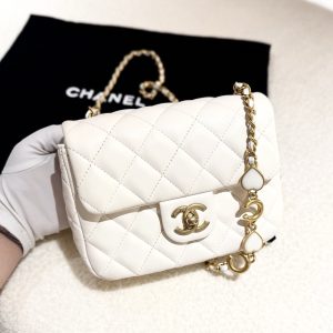 Chanel Square Flap White Leather Chain Shoulder Bag, Handbags - Luxury Closet
