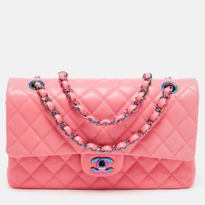 Chanel Pink Quilted Caviar Leather Medium Classic Double Flap Bag, Shoulder Bags - Luxury Closet