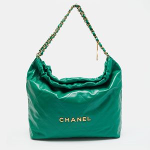 Chanel Green Quilted Leather Medium 22 Chain Bag, Shoulder Bags - Luxury Closet