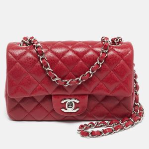 Chanel Red Quilted Caviar Leather Mini Classic Single Flap Bag, Shoulder Bags - Luxury Closet