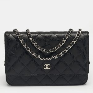 Chanel Black Quilted Caviar Leather Classic Wallet on Chain, Wallets & Money Clips - Luxury Closet