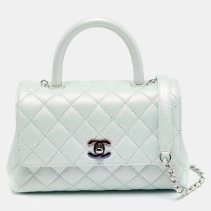 Chanel Blue Iridescent Quilted Caviar Leather Mini Coco Top Handle Bag, Satchels - Luxury Closet
