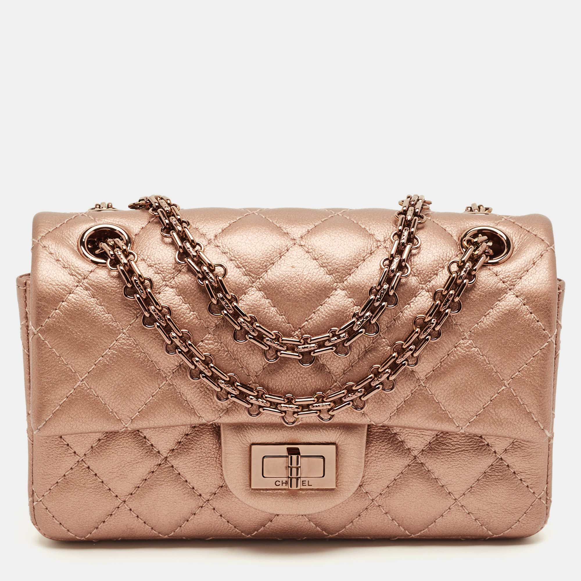 Chanel Rose Gold Quilted Leather Reissue 2.55 Mini Flap Bag, Shoulder Bags - Luxury Closet