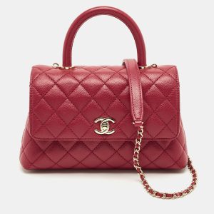 Chanel Red Quilted Caviar Leather Mini Coco Top Handle Bag, Satchels - Luxury Closet