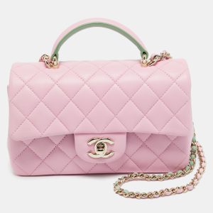 Chanel Pink/Green Quilted Leather Mini Rectangular Top Handle Bag, Satchels - Luxury Closet