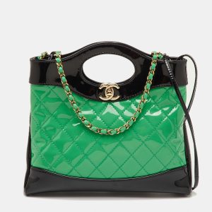 Chanel Green/Black Quilted Patent Leather Petit 31 Shopping Bag, Tote Handbags - Luxury Closet