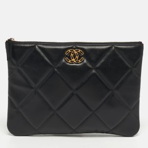 Chanel 19 Medium Black Quilted Leather O Case Clutch, Clutches & Special Occasion Bags - Luxury Closet