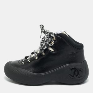 Chanel Black Leather and Nylon CC Chunky High Top Sneakers Size 39.5, Athletic Shoes & Sneakers - Luxury Closet