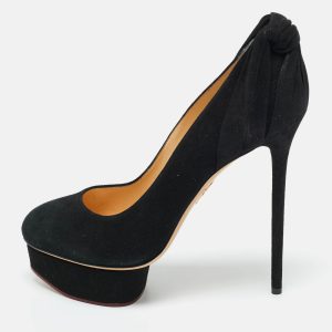 Charlotte Olympia Black Suede Eccentric Josephine Platform Pumps Size 41, Pumps - Luxury Closet