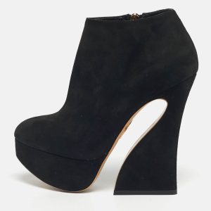 Charlotte Olympia Black Suede Ankle Length Boots Size 36, Boots - Luxury Closet