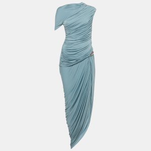 Chats By C.Dam Blue Jersey Rushed One Shoulder Maxi Dress M, Dresses - Luxury Closet