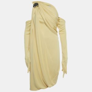 Chats By C.Dam Yellow Jersey One-Shoulder Draped Mini Dress S, Dresses - Luxury Closet