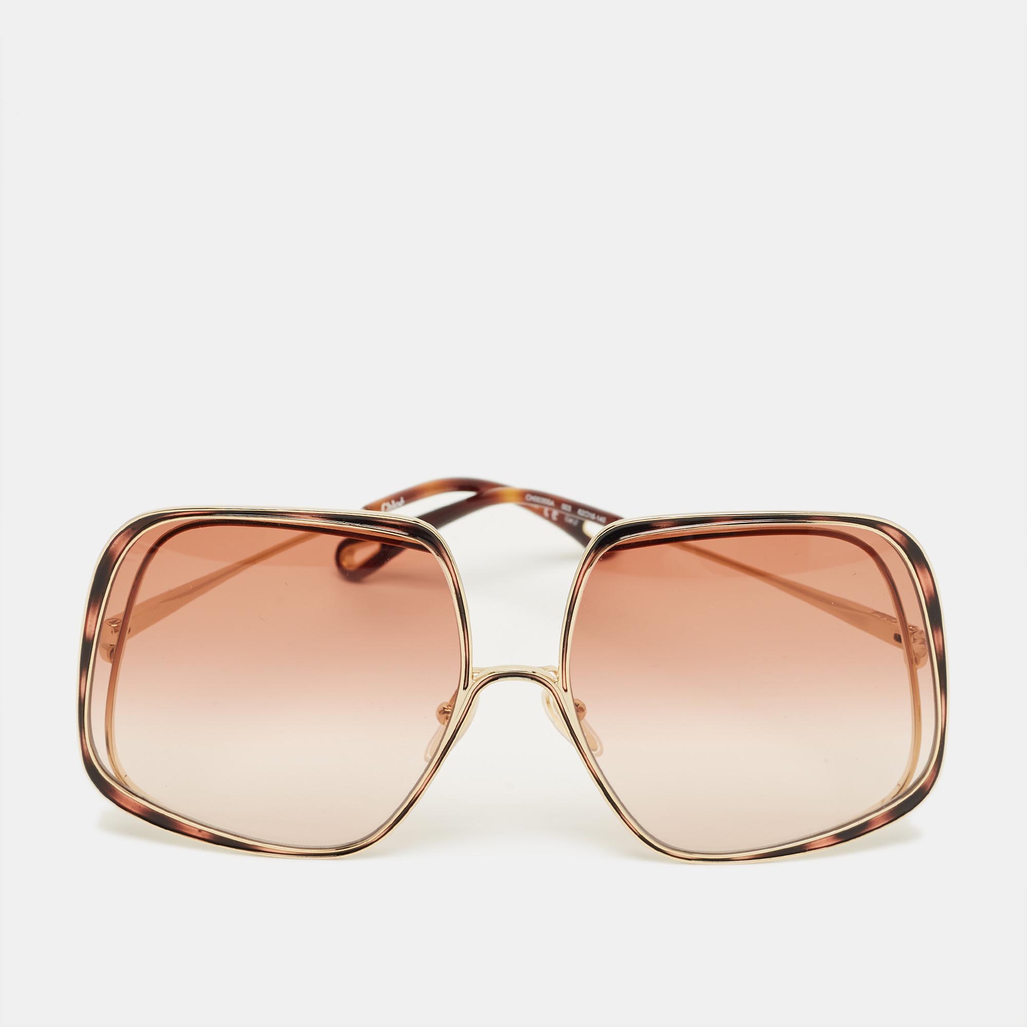 Chloé Brown/Gold Tone Gradient CH0035SA Oversized Sunglasses, Sunglasses - Luxury Closet