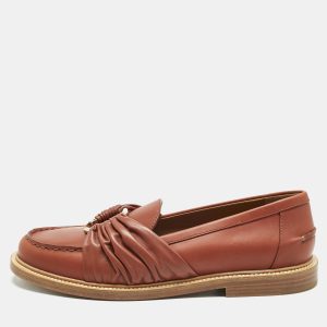Chlo&eacute; Brown Leather C Logo Slip On Loafers Size 40.5, Loafers & Slip-Ons - Luxury Closet