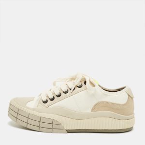 Chlo&eacute; Clint  Beige/White Fabric and Leather Low Top Sneakers Size 35, Athletic Shoes & Sneakers - Luxury Closet