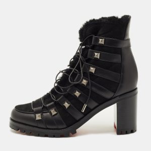 Christian Louboutin Black Suede and Leather Chaletta Ankle Boots Size 37, Boots - Luxury Closet