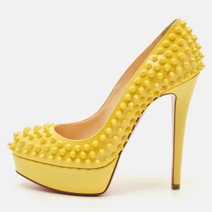 Christian Louboutin Yellow Patent Leather Bianca Spikes Pumps Size 36, Pumps - Luxury Closet