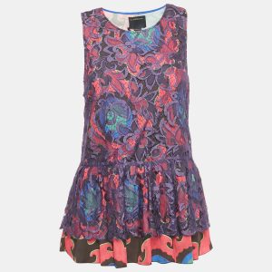 Class by Roberto Cavalli Multicolor Printed Lace Sleeveless Top  L, Shirts & Tops - Luxury Closet