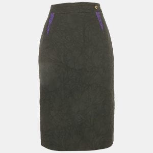 Class by Roberto Cavalli Black Floral Jacquard Pencil Skirt L, Skirts - Luxury Closet