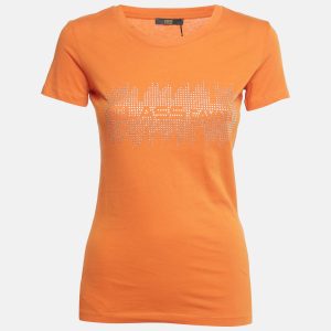 Class by Roberto Cavalli Orange Rhinestone Jersey T-Shirt XS, Shirts & Tops - Luxury Closet