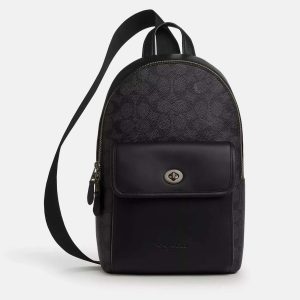 Coach Turnlock Black signature Canvas Sling, Handbags - Luxury Closet