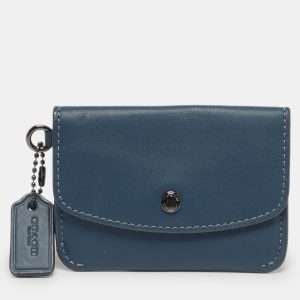 Coach Blue Leather Edgestain Card Case Pouch, Wallets & Money Clips - Luxury Closet