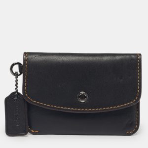 Coach Dark Brown Leather Flap Wristlet Card Case, Wallets & Money Clips - Luxury Closet