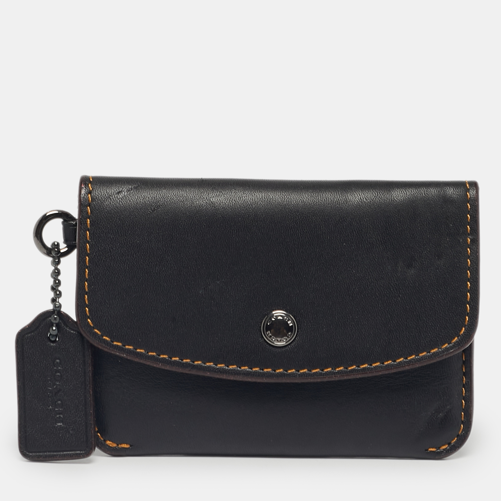 Coach Dark Brown Leather Flap Wristlet Card Case, Wallets & Money Clips - Luxury Closet