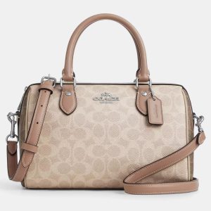 Coach Rowan Blocked Signature Canvas Sand Leather Satchel Bag, Satchels - Luxury Closet