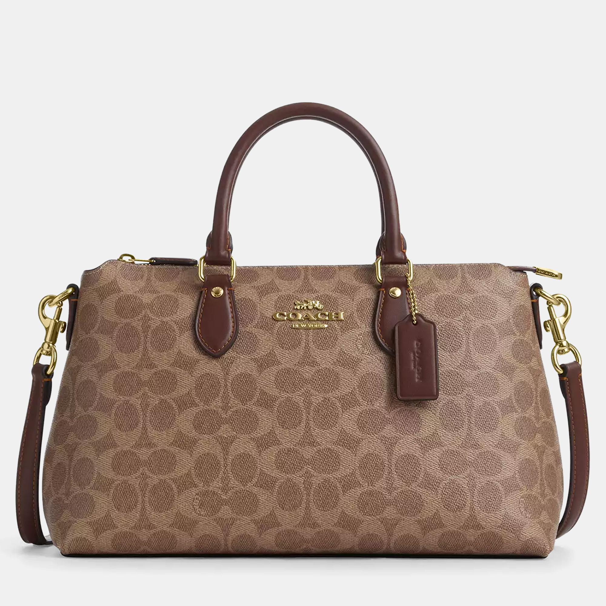 Coach Georgia Signature Canvas Tan Leather Satchel Bag, Satchels - Luxury Closet