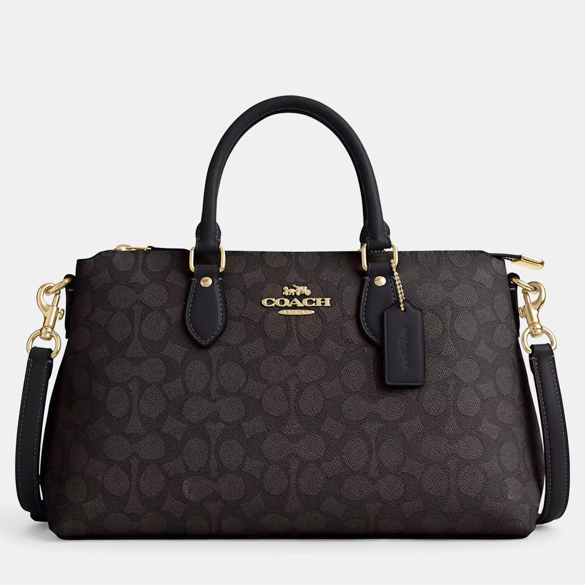 Coach Georgia Signature Canvas Black Leather Satchel Bag, Satchels - Luxury Closet