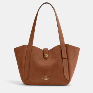 Coach Hadley Turnlock Tan Suede Tote Bag, Tote Handbags - Luxury Closet