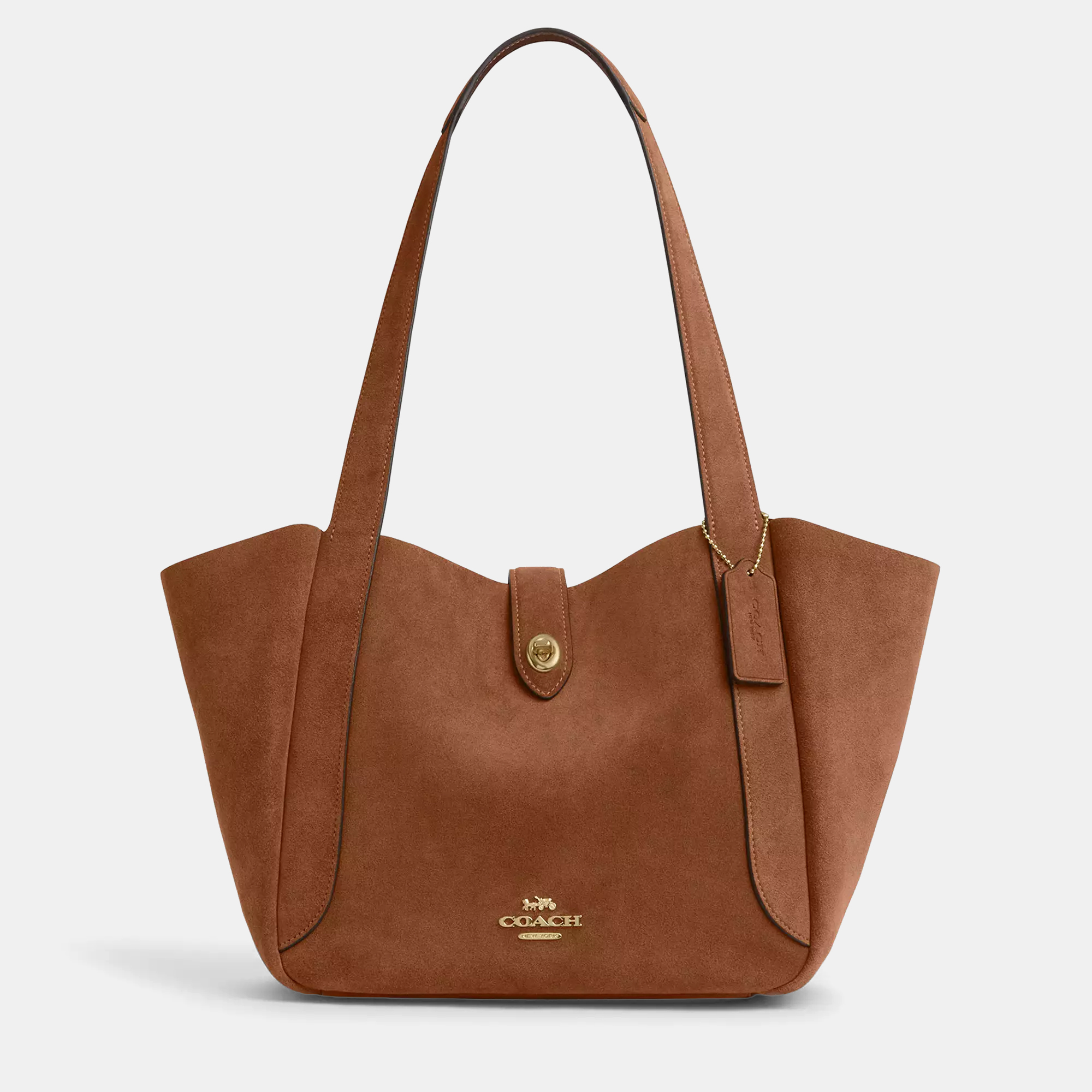 Coach Hadley Turnlock Tan Suede Tote Bag, Tote Handbags - Luxury Closet