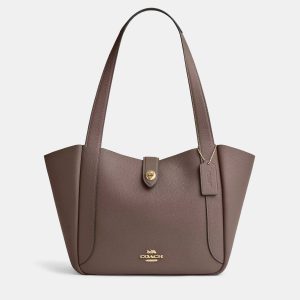 Coach Hadley Turnlock Dark Stone Leather Tote Bag, Tote Handbags - Luxury Closet