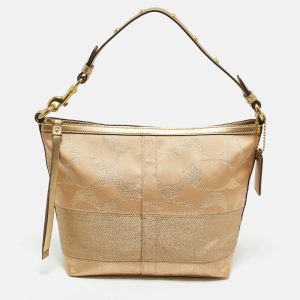 Coach Gold Signature Satin Shoulder Bag, Shoulder Bags - Luxury Closet
