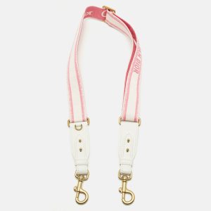 Dior Neon Pink/White Embroidered Canvas and Leather Bag Shoulder Strap, Luggage Accessories - Luxury Closet