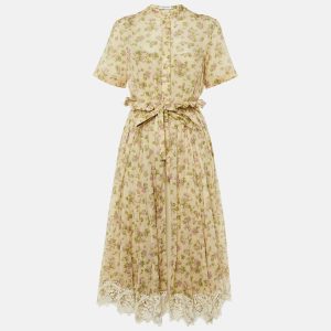 Dior Beige Floral Print Cotton Lace Trim Midi Dress M, Dresses - Luxury Closet
