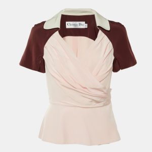 Dior Pink/Burgundy Silk Ruched Wrap Top M, Shirts & Tops - Luxury Closet