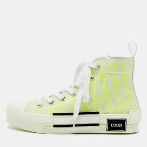 Dior White/Neon Yellow Oblique Mesh and Rubber B23 High Top Sneakers Size 36.5, Athletic Shoes & Sneakers - Luxury Closet