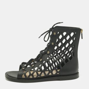 Dior Black Leather Cut-out D-strap Gladiator Flat Sandals Size 40, Sandals - Luxury Closet