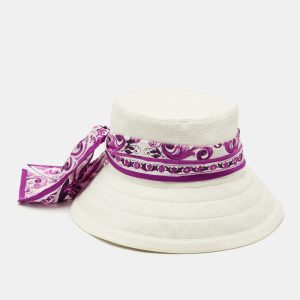 Dolce & Gabbana White/Purple Majolica Print Mat Sun Hat Size 56, Apparel & Accessories - Luxury Closet