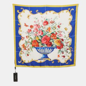 Dolce & Gabbana Multicolor Floral Print Silk Square Scarf, Scarves & Shawls - Luxury Closet