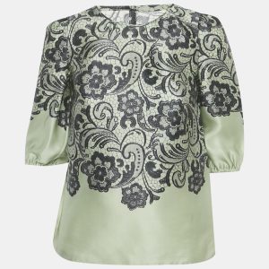Dolce & Gabbana Green Floral Print Organza Top XS, Shirts & Tops - Luxury Closet