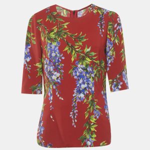 Dolce & Gabbana Red Floral Print Crepe Blouse M, Shirts & Tops - Luxury Closet