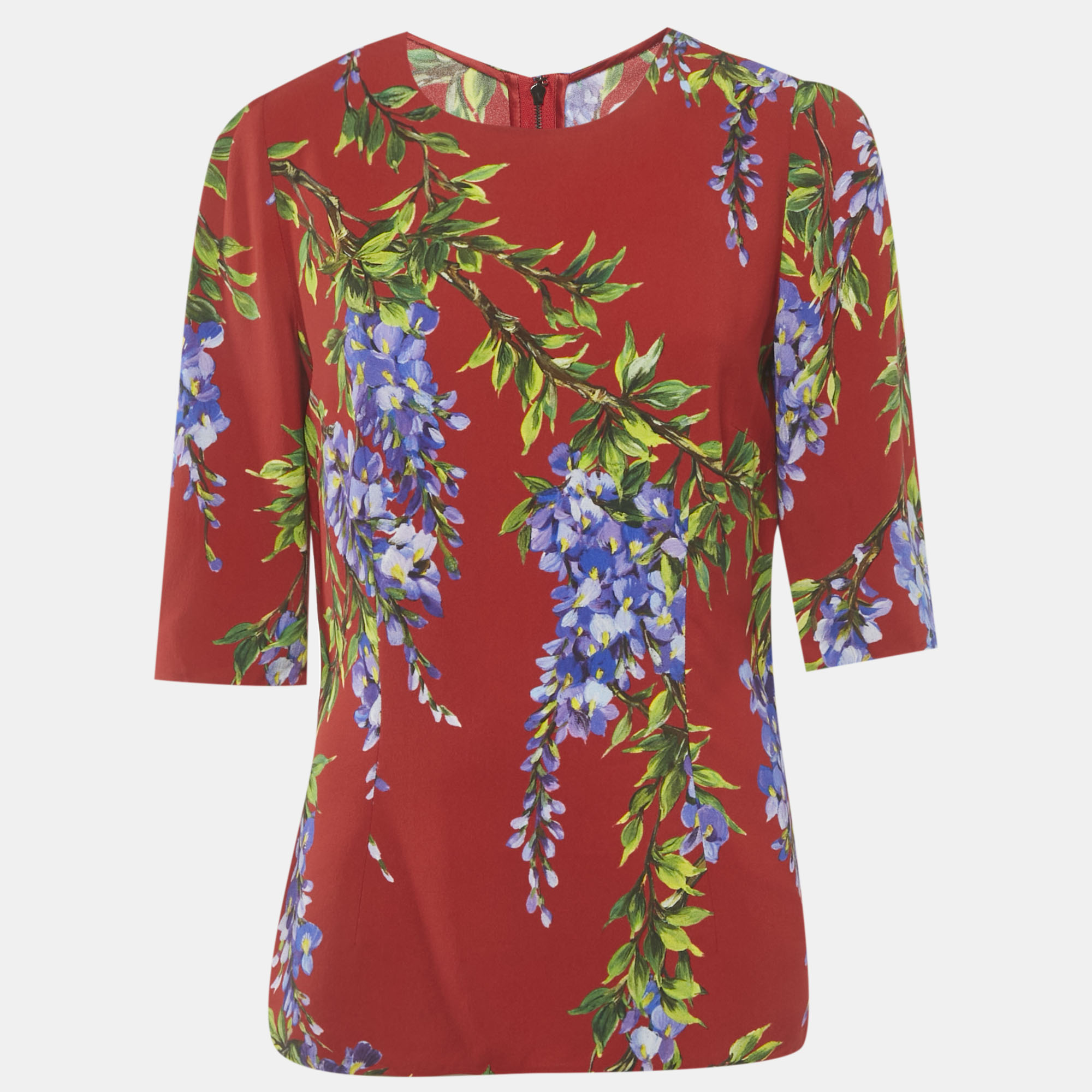 Dolce & Gabbana Red Floral Print Crepe Blouse M, Shirts & Tops - Luxury Closet