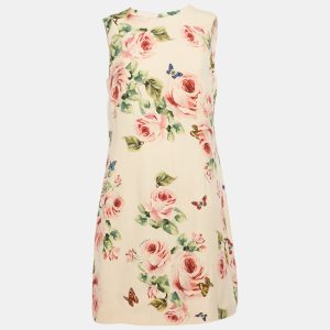 Dolce & Gabbana Pink Rose Print Crepe Sleeveless Shift Dress M, Dresses - Luxury Closet