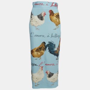 Dolce & Gabbana Blue Chicken Print Crepe Midi Skirt S, Skirts - Luxury Closet